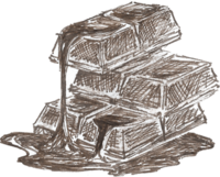 A hand drawn illustration of three blocks of chocolate melting