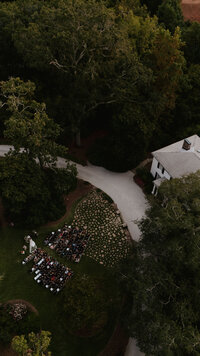 Drone photo of a wedding ceremony at Primrose cottage.