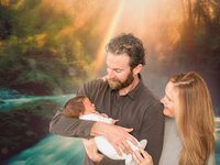 4Karma Studio - A luxury family portrait with a newborn in Los Angeles, featuring a custom-designed digital environment and fine art composite background with true-to-life lighting.