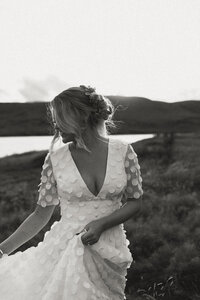 bride running in Iceland