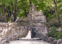 Bride and Groom having their private first look before their wedding ceremony. Wedding was at the Hood River Hotel, First look was at The Ruins Wedding and Events.