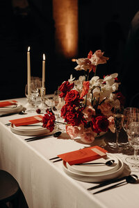 Red tablescape with candles