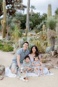 Palo Alto family portrait with parents and toddlers at Arizona Cactus Garden