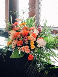 bright colorful tropical wedding centerpiece