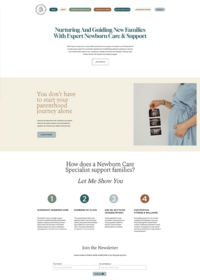 a fullsize screenshot of the homepage of the Midwest Newborn Services website created by Sophisticated Grace Studio for a Minneapolis based newborn care specialist