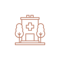 Modern medical line art featuring the Swiss cross and two trees, in the signature adobe color of Little Chompers Pediatric Dentistry, in urban Chicago.