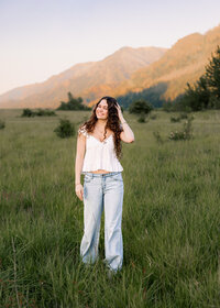 The Dalles High School Senior getting her senior portraits done in a field in the Columbia River Gorge.