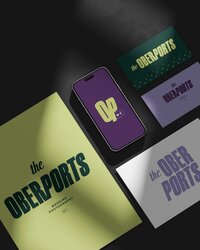 Purple and green branding for The Oberports