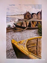 Yellow boat watercolor
