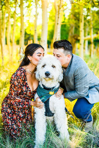 Julia Romano Photography arizona snowbowl lodge engagement aspens kissing dog cute aspen engaged