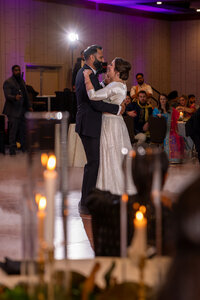 A newlywed couple during their first dance