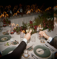 guests at wedding clinking glasses together after toast