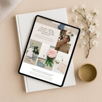 About page of Showit website template for wedding stationery designers shown on tablet.