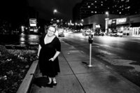 Black and White photo oh Mahlia outside during reception