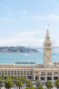 san francisco wedding hotel balcony getting ready view of ferry building