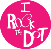 Pink circular  logo with the text "I Rock The Dot"
