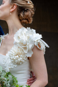 Close up of brides wedding dress