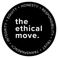 The Ethical Move logo in [white on black] [with values in a circle outline: Honesty, Responsibility, Trust, Transparency, Integrity, Equity]