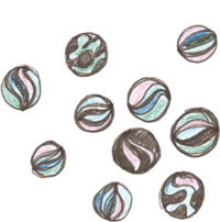 A hand drawn illustration of 10 marbles