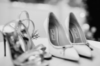Gorgeous photo of Jimmy Choo wedding shoes in black and white.