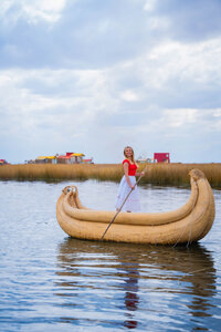 Riding on a Handmade Totora Boat on Lake Titicaca