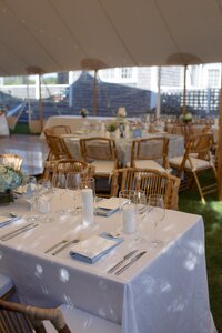 Baby blue wedding reception decor for Nantucket wedding.