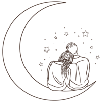 couple sitting on a moon illustration