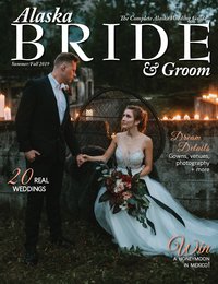 Alaska Bride and Groom Magazine Cover of couple with candles