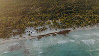 Overhead Drone photo of a wedding venue in Tulum along the oceanfront