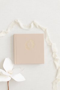 Pink leather album with gold deboss