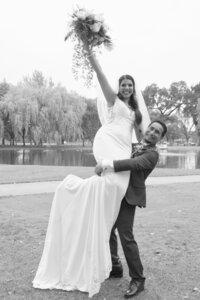black and white portrait of a couple at an Indisna wedding. Photo by 4Karma Studio