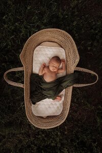 Newborn photography of a child in a basket