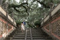 Couple standing on steps of the grounds of Vizcaya, Miami.