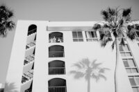Image of hotel for wedding party in black and white.