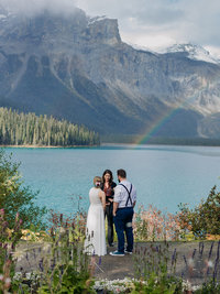 rainbow over emerald lake viewpoint elopement ceremony