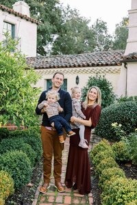 Classic family photo session with two young children in Menlo Park at Allied Arts Guild