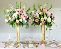 pink green and white tall reception centerpieces