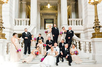 Wedding party editorial pose on grand stairway at the Rhode Island State House