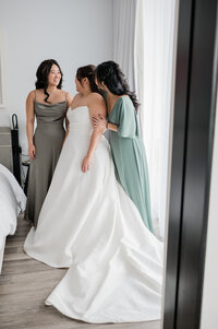 Bride looks at bride