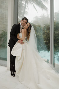 Fashion photography approach documenting designer bridal styling during Rebecca & Kevin's luxury destination wedding at Miami Beach Edition, featuring editorial techniques.