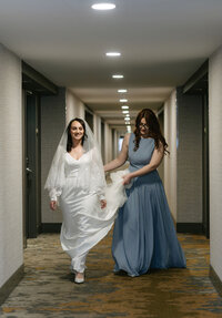 Bride and bridesmaid