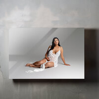 Fine art maternity portrait of pregnant woman in flowing white fabric displayed as wall art, Kaitlyn Dawn Photography, Yucaipa maternity photographer.