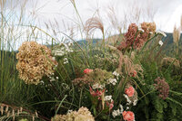 Wedding florals by Charlottesville florist Flowergirl Cville at Henley's Orchard. Navodita KC Photography.