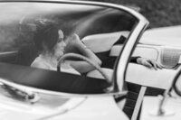 bride and groom in classic car at hollins house in santa cruz
