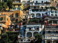 Stacked cliffside houses in Positano on the Amalfi Coast
