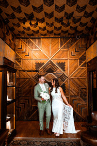 Nashville couple inside Urban Cowboy during their elopement Photoshoot with Nashville Elopement Company