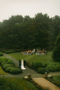 Bride walking down the aisle at a wedding in Massachusetts