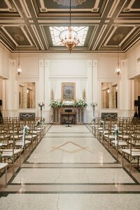 Grand foyer wedding setup inside Olmsted, a classic Louisville Kentucky wedding venue