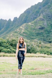 high school senior girl wearing 2 piece skit and top