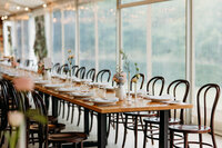 Table setup and decor in the marquee at Poachers Pantry